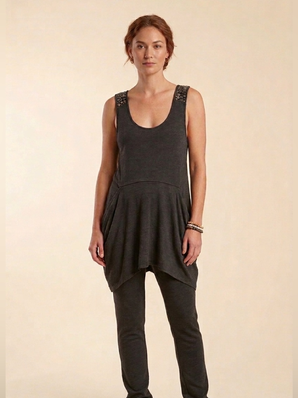 Lauren Vidal embellished gray outfit. XL. Stretch. Lagenlook